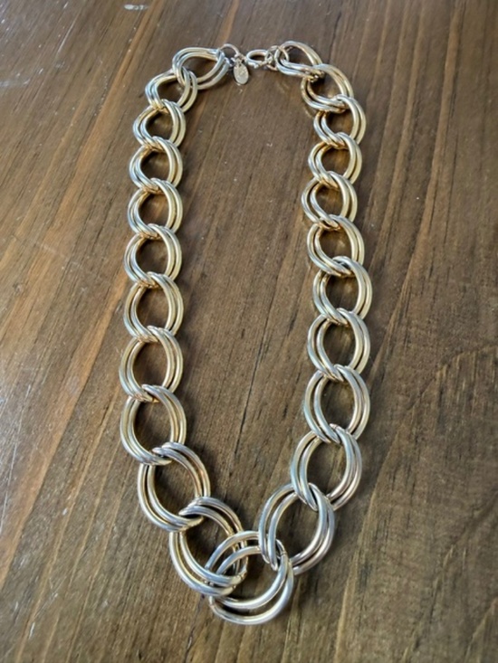 Erwin Pearl Jewelry - Bold Vintage Erwin Pearl Gold Tone Double Chain Link Necklace. Signed. 17 in